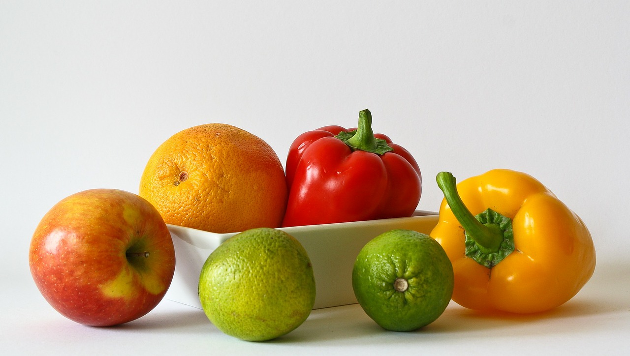 Vaisiai, Vitaminai, Oranžinė, Sveikas, Maistas, Obuolys, Citrina, Kalkės, Paprika, Daržovės