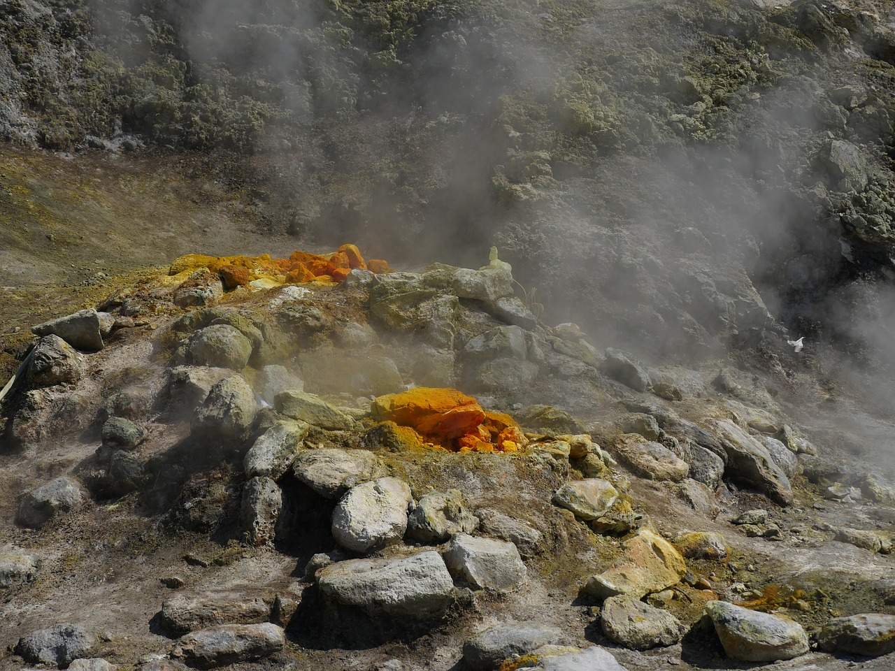 Fumaroliai, Vulkanizmas, Garai, Siera, Karštas, Vulkaninis, Vulcano Solfatara, Pozzuoli, Italy, Krateris