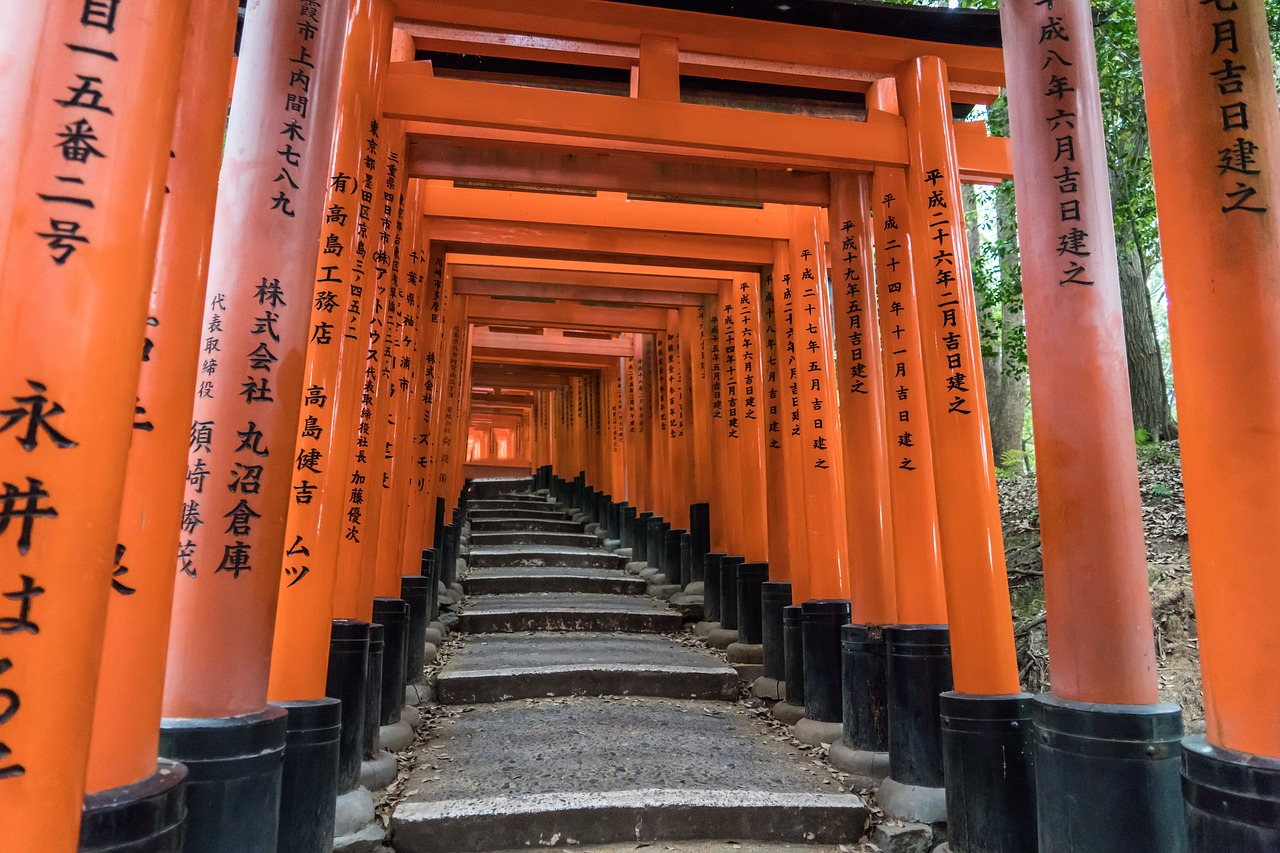 Fushimi Inari-Taisha Šventovė, Kyoto, Japonija, Orientyras, Žinomas, Japanese, Šventykla, Vartai, Raudona, Asija