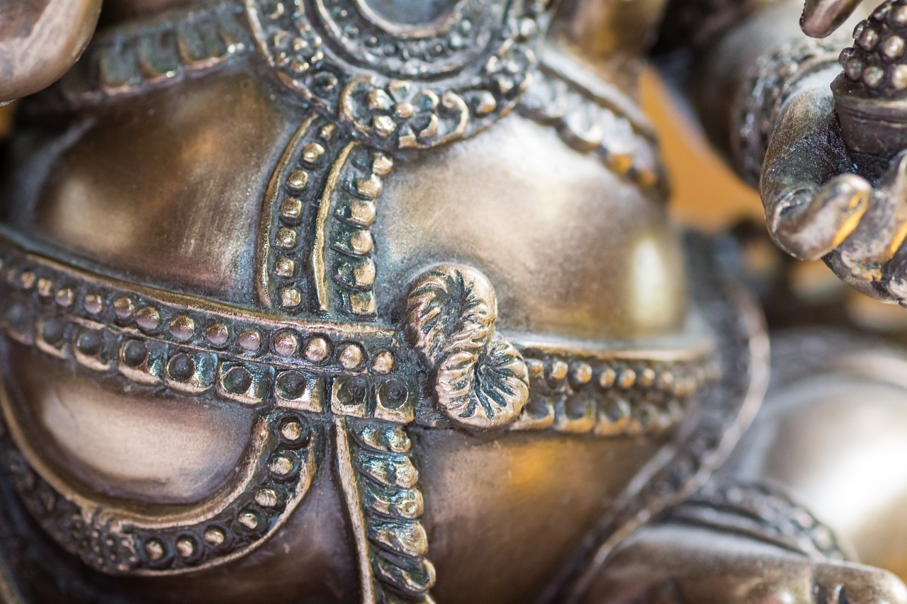 Ganesha, Auksinis, Ornamentas, Išsamiai, Uždaryti, Modelis, Struktūra, Tekstūra, Bronza, Žalvaris