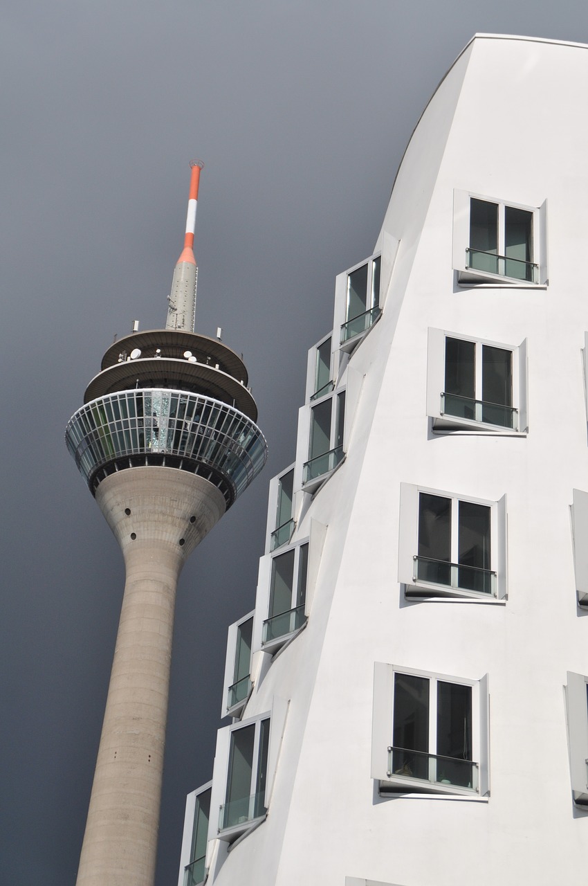 Gehry Pastatai, Diuseldorfas, Žiniasklaidos Uostas, Architektūra, Fasadas, Gehry, Šiuolaikiška, Moderni Architektūra, Miesto, Reino Bokštas