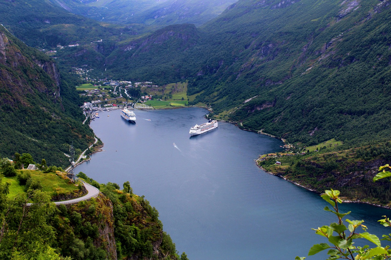 Geiranger, Norvegų Fjordas, Panoraminis, Kruiziniai Laivai, Įlanka, Nemokamos Nuotraukos,  Nemokama Licenzija