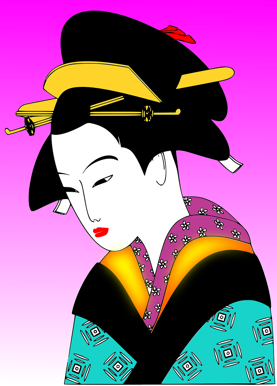 Geiša Mergina, Japanese, Tradicinis, Kimono, Perukas, Kultūra, Geiša, Gražus, Rytietiškas, Stilius