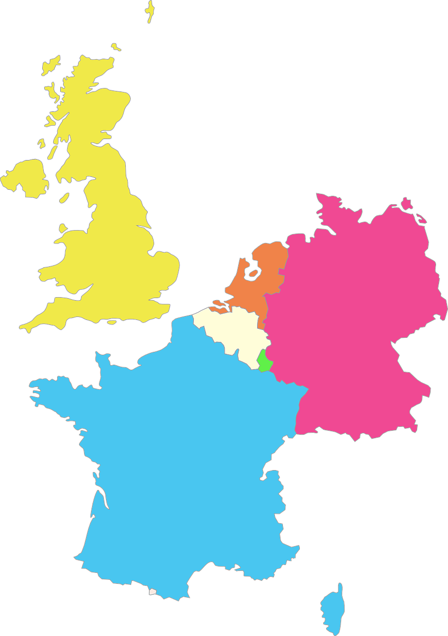 Geografija, Europa, Nyderlandai, Kaimynai, France, Holland, Belgija, Liuksemburgas, Nemokama Vektorinė Grafika, Nemokamos Nuotraukos