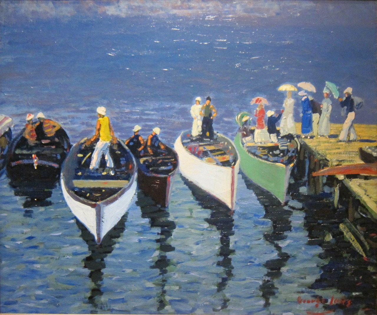 George Luks, Menas, Dažymas, Aliejus Ant Drobės, Meno, Meniškumas, Žmonės, Valtys, Upė, Vanduo