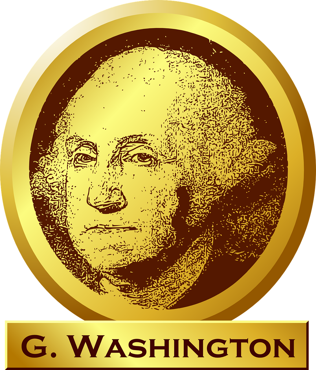 Džordžas Vašingtonas, Prezidentas, Usa, Amerikietis, Auksas, Paminklas, Portretas, Veidas, Galva, Vyras