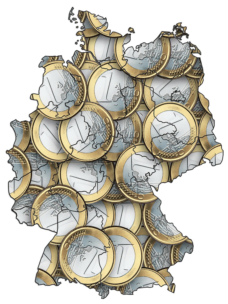 Vokietija, Žemėlapis, Kontūrai, Euras, Padengtas, Bendras Aprėptis, Sienos, Valstybė, Žemė, Valiuta