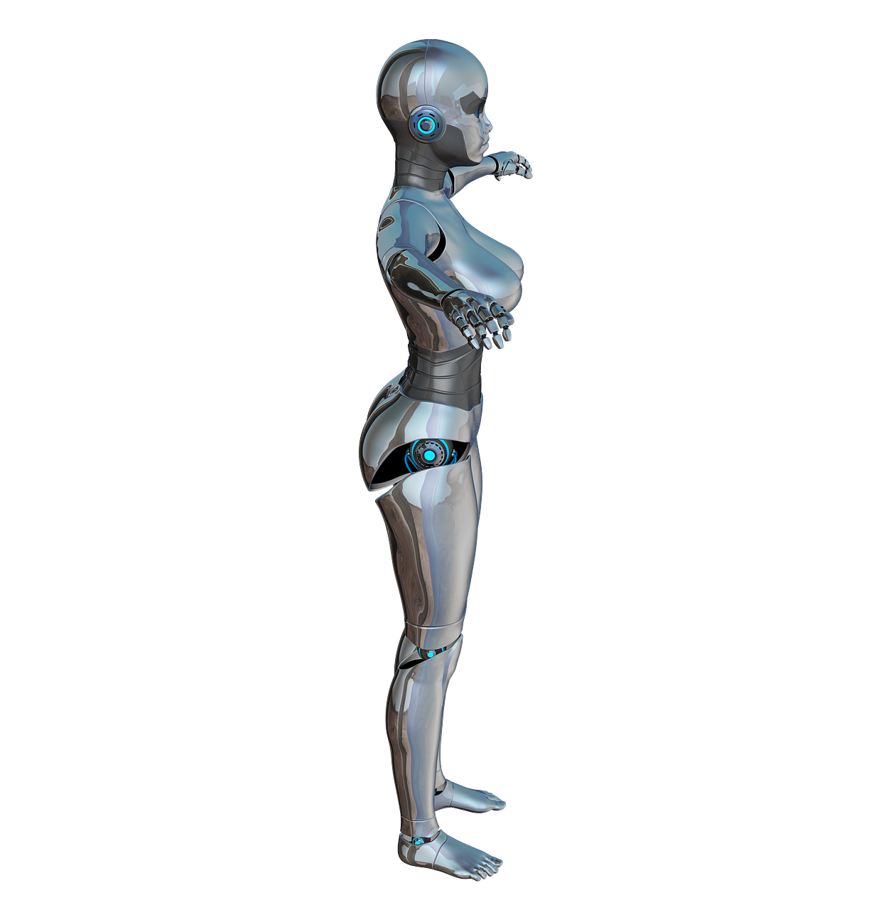 Mergaitė, Moteris, Pusė, Robotas, Cyborg, Android, Robotų Technika, Ateitis, Dirbtinis Intelektas, Mėlynas