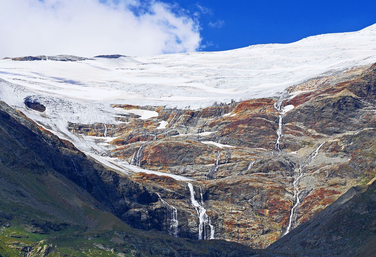 Ledynas, Nutekėjimas, Ledinis Vanduo, Rokas, Piz Palu, Bernina, Alp Grüm, Pietų Alpėse, Valle Poschiavo, Rhātkon