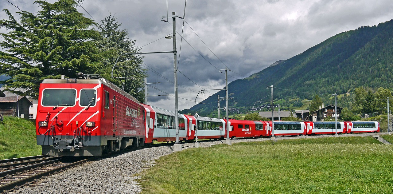 Ledynas, Šveicarija, Valais, Goms, Fiesch, Mgb, Matterhorn-Gotthard-Bahn, Alpių, Kalnai, Elektrinis Lokomotyvas