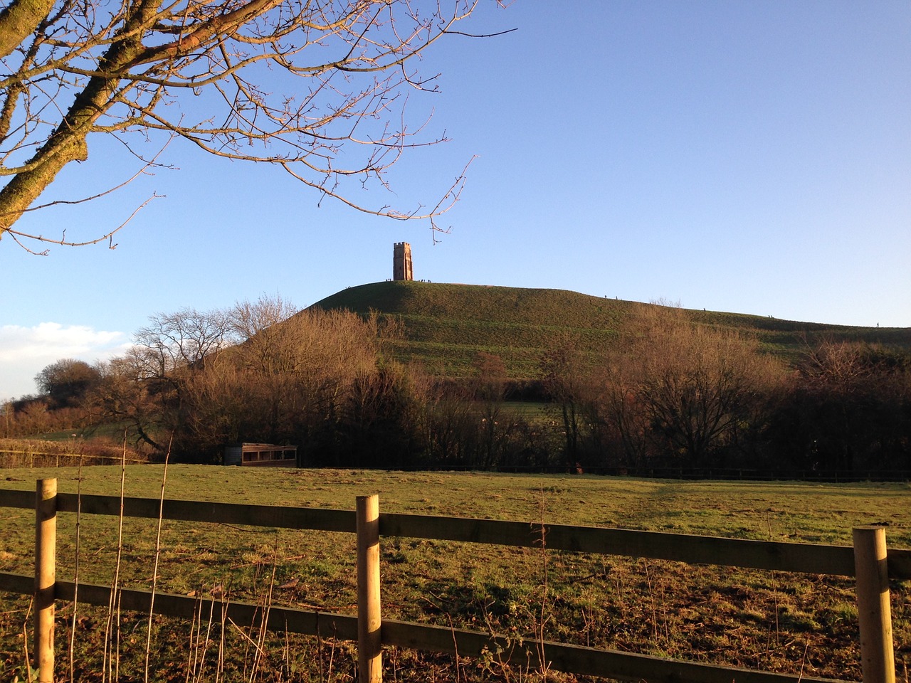 Glastonbury Tor, Bokštas, Uk, Somerset, Anglija, Popietė, Šv. Mičelio Bažnyčia, Sugadintas, Abatija, Viduramžių