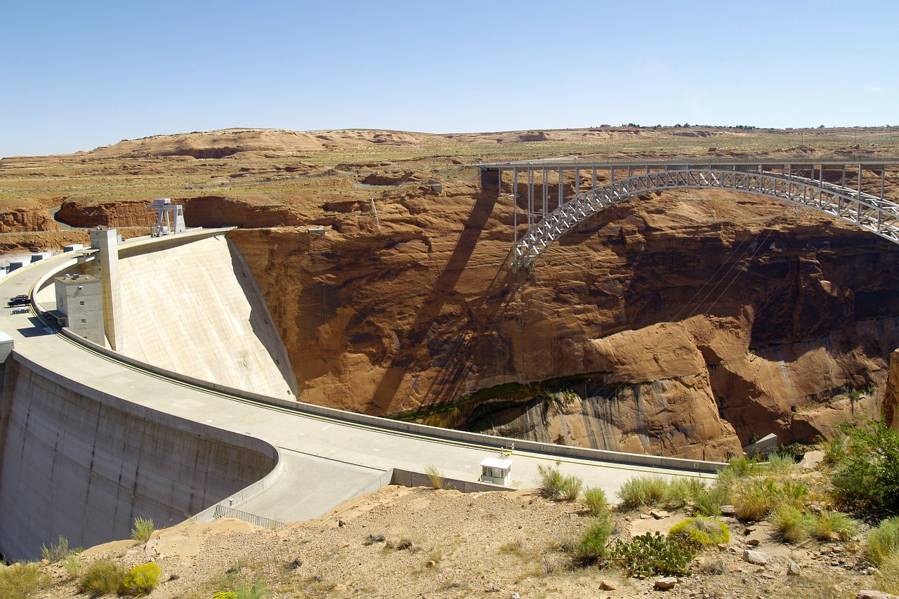 Glen Canyon Užtvankos, Elektrinė, Spalado Upė, Plieninis Tiltas, Statyba, Arizona, Usa, Ežero Powell, Puslapis, Peizažas