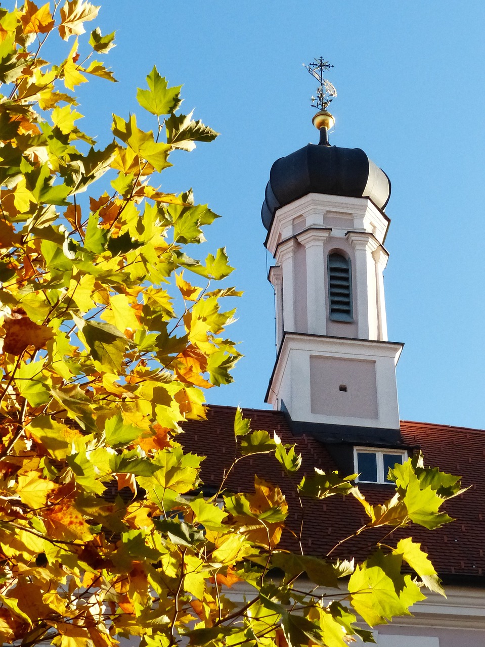 Auksinis Spalio Mėn ., Svogūnų Kupolas, Auksinė Spyra, Marija Buvo, Mindelheim, Under Allgäu, Allgäu, Geltonieji Lapai, Lapai, Ruduo