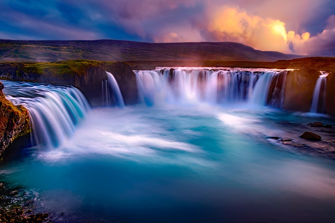 Godafoss, Iceland, Krioklys, Kritimo, Kanjonas, Fjordas, Upė, Vanduo, Dangus, Debesys