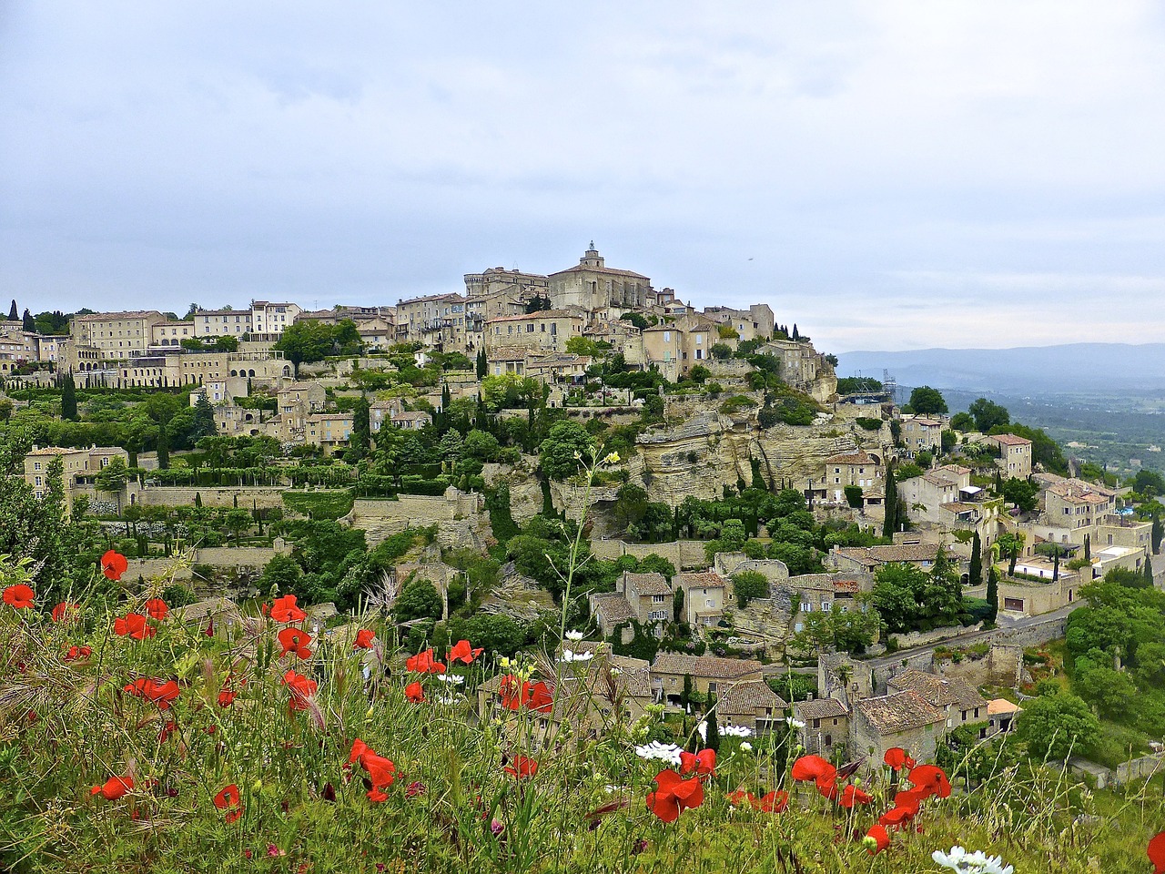 Gordes, Kaimas, Gėlės, Žydi, Provence, France, Viduramžių, Vaizdingas, Kraštovaizdis, Kalnas