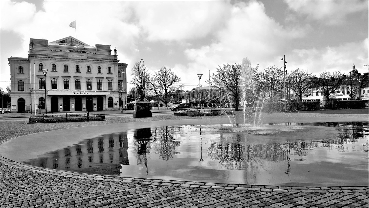 Gothenburg, Teatras, Parkas, Fontanas, Architektūra, Vanduo, Veidrodinis Vaizdas, Pastatai, Veidrodis, Pritraukimas