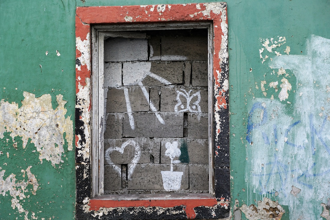 Grafiti, Dažymas, Siena, Ponta Delgada, Portugal, Azores, Sala, Gėlės, Puodą, Drugelis