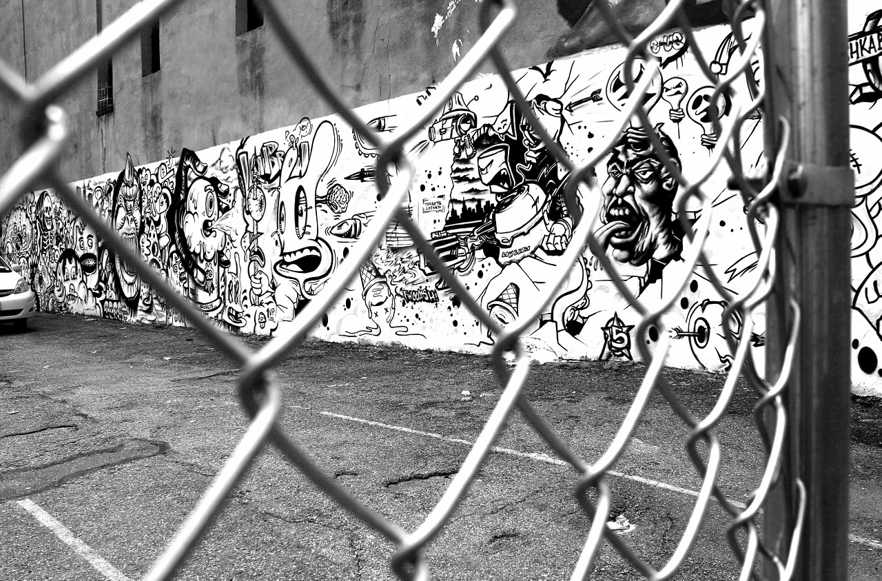 Grafiti, Vielos Tinklelio Tvora, Juoda Ir Balta, Gatvės Menas, Tvora, Menas, Vielos Tinklelis, Chinatown, Niujorkas, Įkalintas