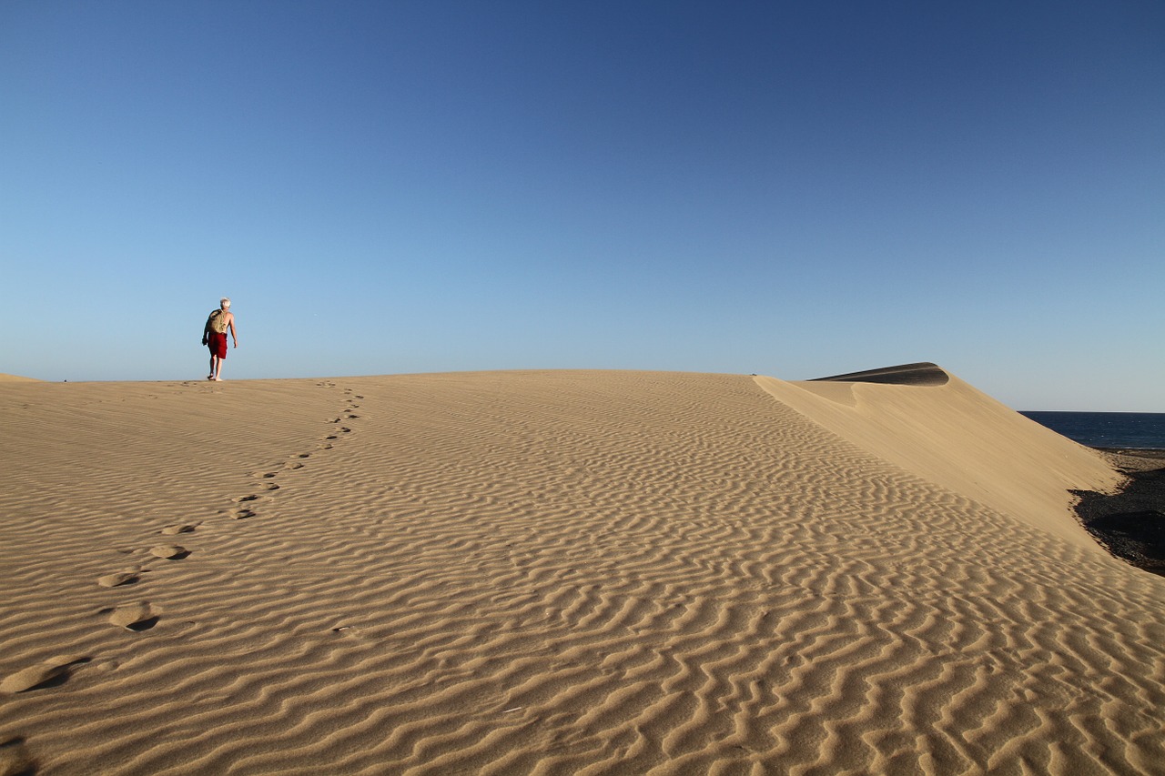 Kopos, Gran Canaria, Kanarų Salos, Smėlis, Panorama, Maspalomas, Papludimys, Gamta, Dykuma, Kraštovaizdis