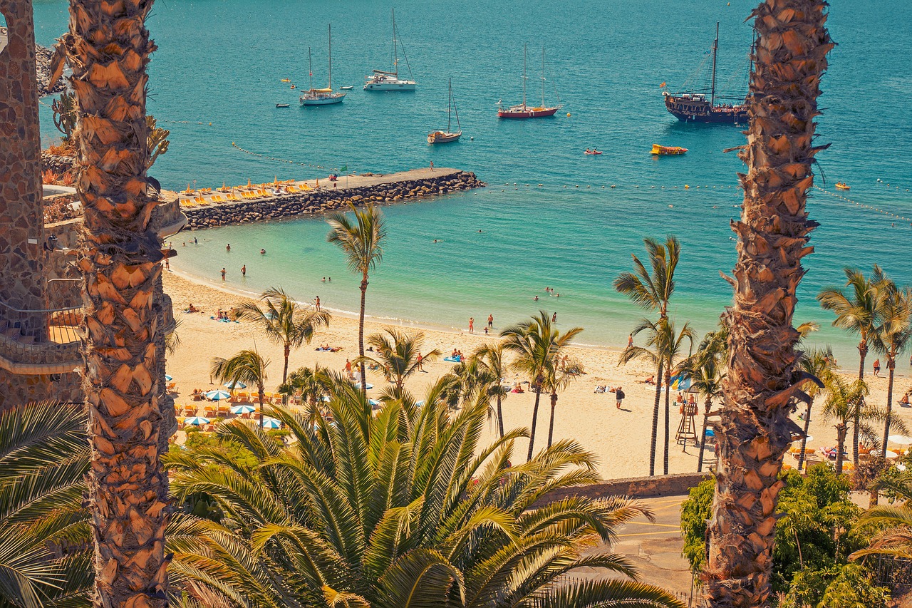 Gran Canaria, Kanarų Salos, Vasara, Šventė, Papludimys, Vandenynas, Ekskursija, Saulės Poveikis, Smėlis, Palmė
