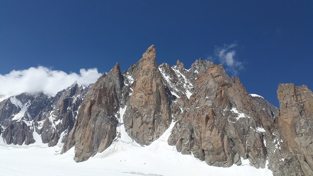 Grand Capucin, Velnio Griovys, Mont Blanc Du Tacul, Chamonix, Kalnai, Alpių, Aukšti Kalnai, Granitas, Sniegas, France