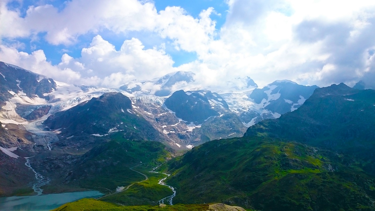 Grand G,  Bernhard,  Alpine,  Kalnai,  Ežeras,  Ledynas,  Mountain Lake,  Šveicarija,  Perduoti,  Debesys