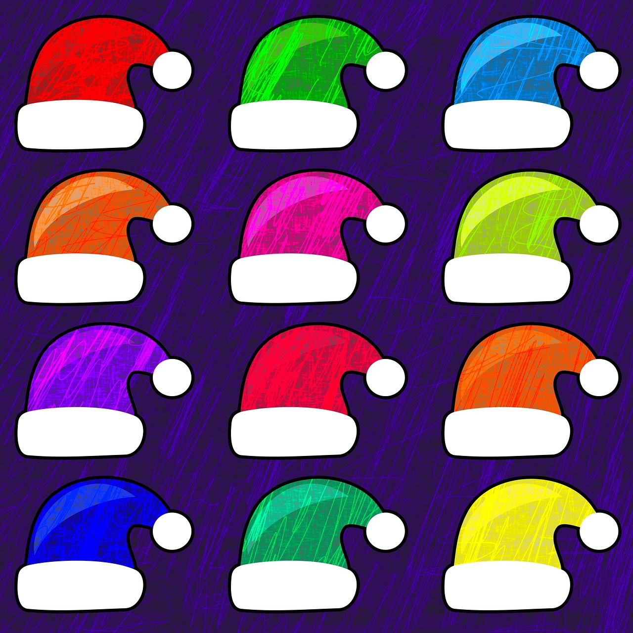 Santa Skrybėlės, Kalėdų Senelis, Atostogos, Proga, Kalėdos, Šventinis, Švesti, Spalvinga, Fonas, Skrybėlę