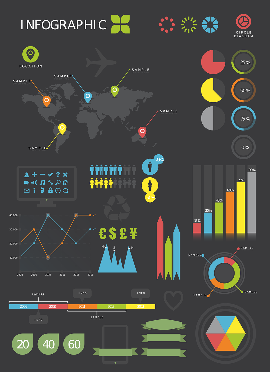 Grafika, Stalas, Simboliai, Vektorius, Diagrama, Pasaulio Žemėlapis, Elementai, Verslas, Pristatymas, Piktograma