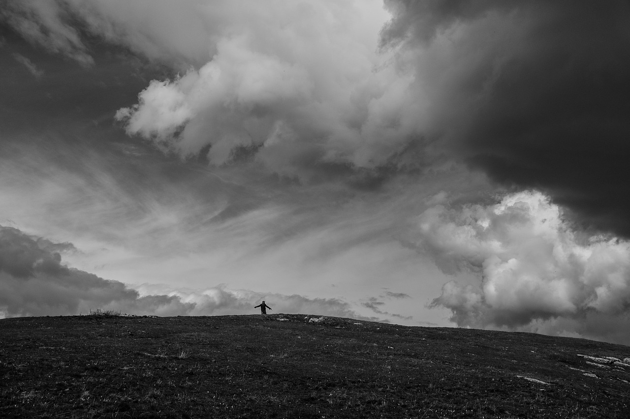 Žolė, Highland, Kalnas, Debesys, Dangus, Juoda Ir Balta, Žmonės, Vyras, Alpinizmas, Žygiai