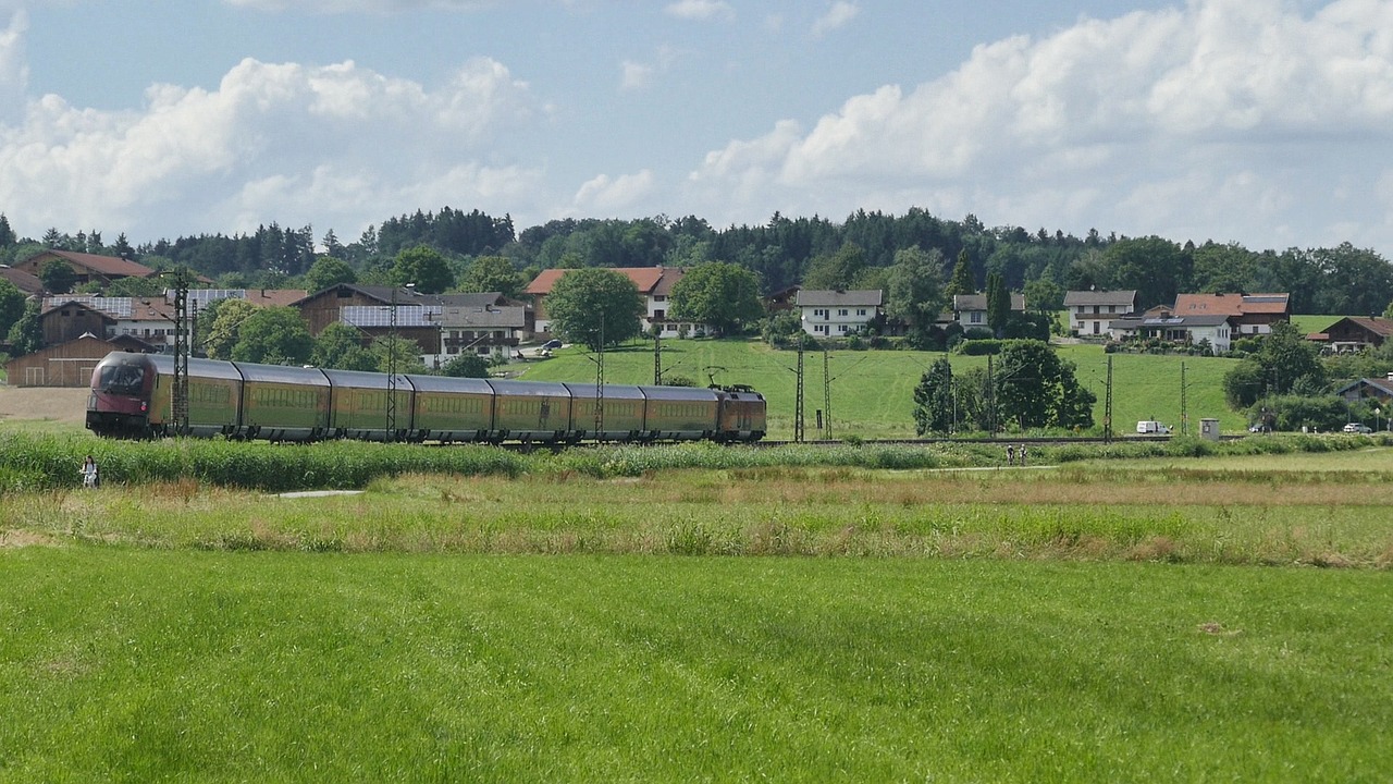 Žolė,  Laukas,  Gamta,  Medis,  Panorama,  Horizontalus,  Geležinkelis,  Traukinys,  Dangus,  Kraštovaizdis