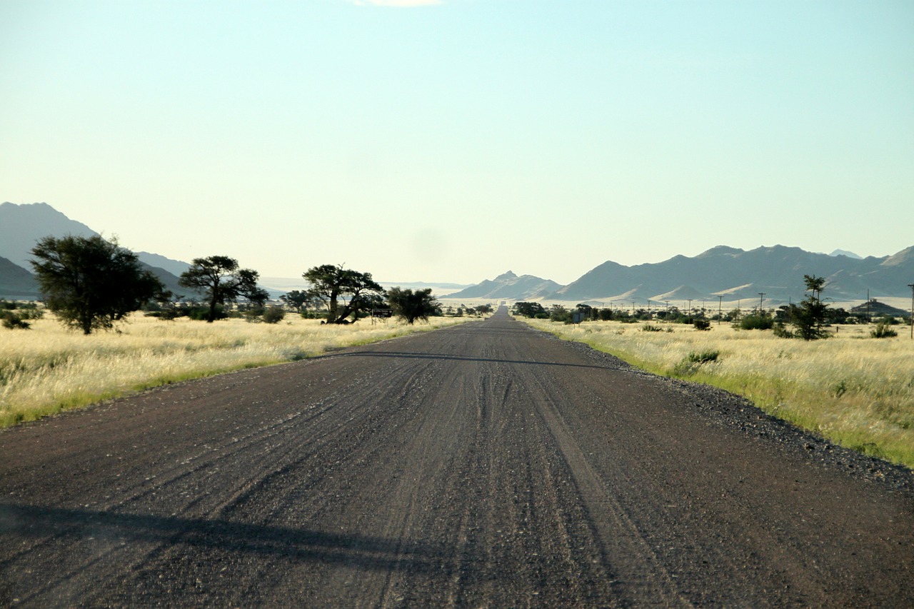 Žvyro Kelias, Purvo Kelias, Vienišas, Gatvė, Karštas, Atstumas, Horizontas, Namibija, Afrika, Dykuma