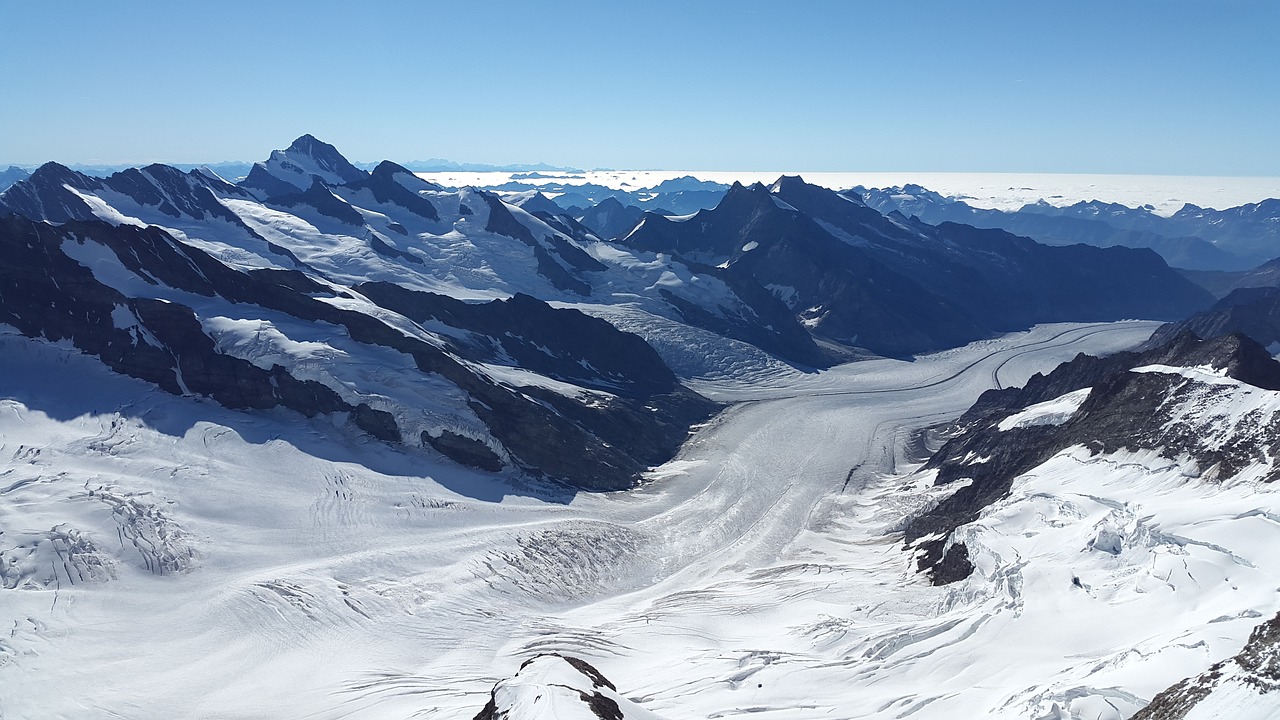 Puikus Aletsch Ledynas, Ledynas, Berni Oberland, Šveicarija, Alpių, Kalnai, Grindelwald, Gamta, Alpių Panorama, Vaizdas