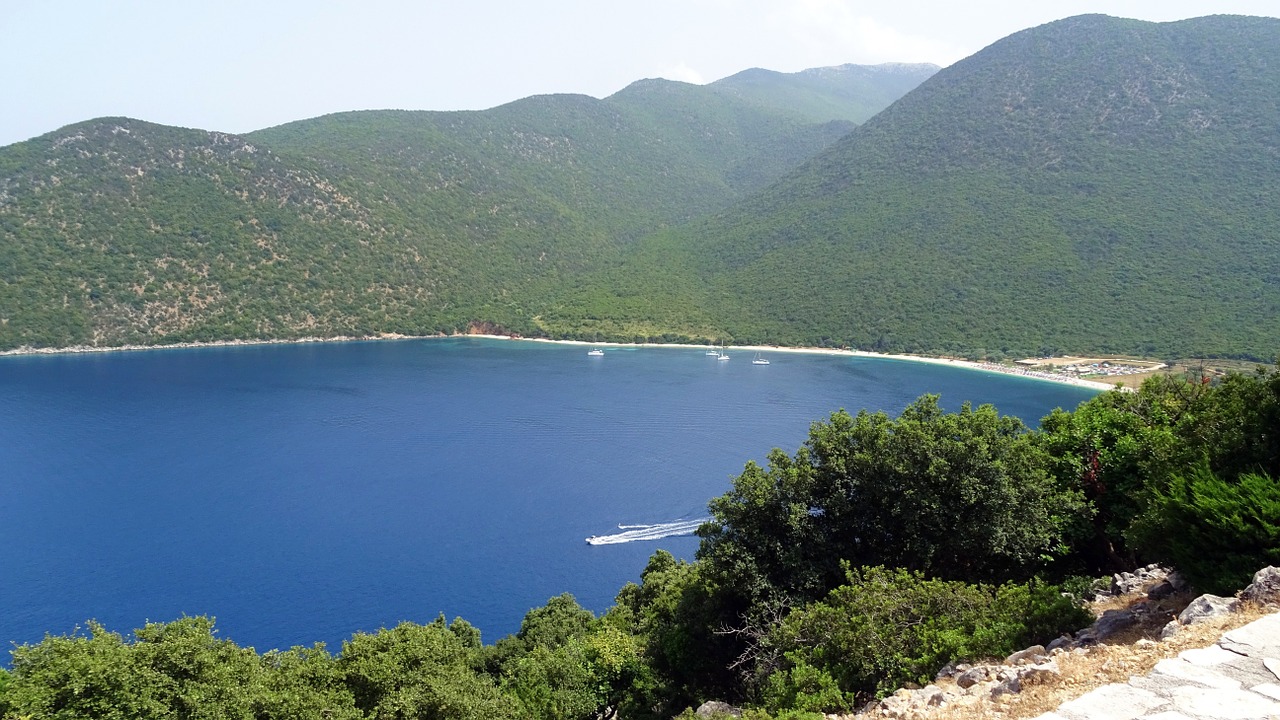 Graikija, Sala, Cefalonija, Kefalonia, Mėlynas, Jūra, Įlanka, Antisamos, Vasara, Valtis