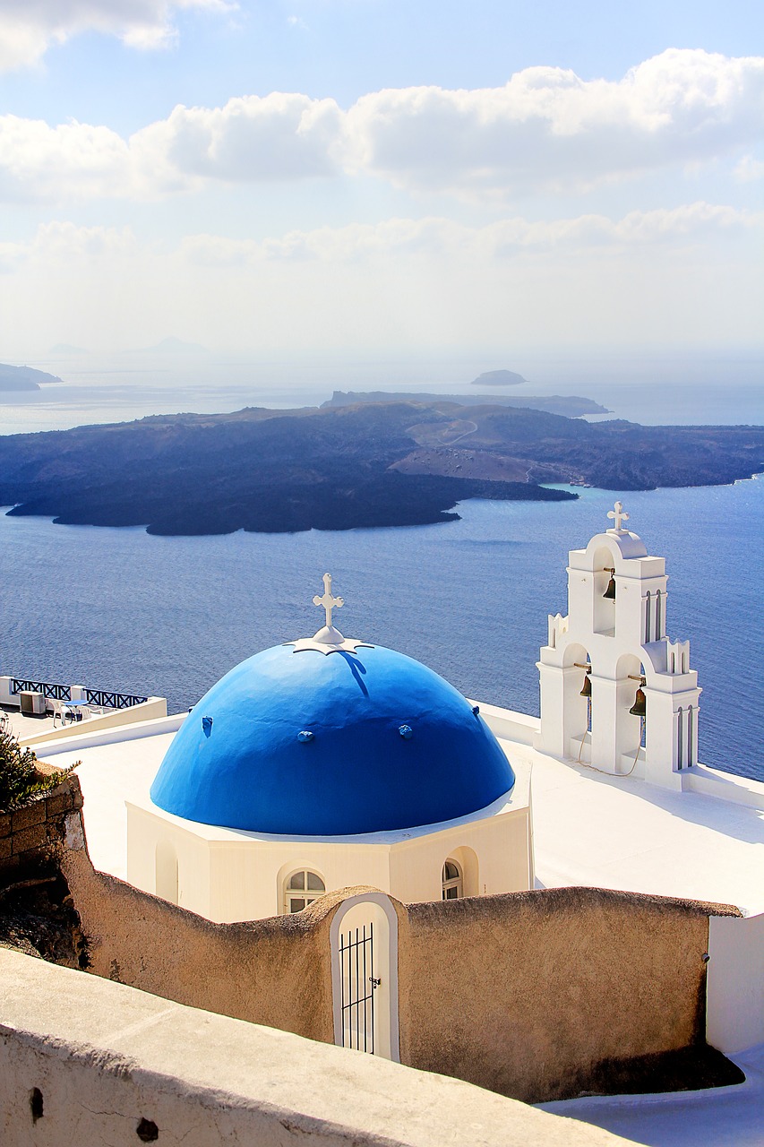 Graikija, Santorini, Bažnyčia, Jūra, Dangus, Oia, Sala, Viduržemio Jūros, Graikų Sala, Balti Namai