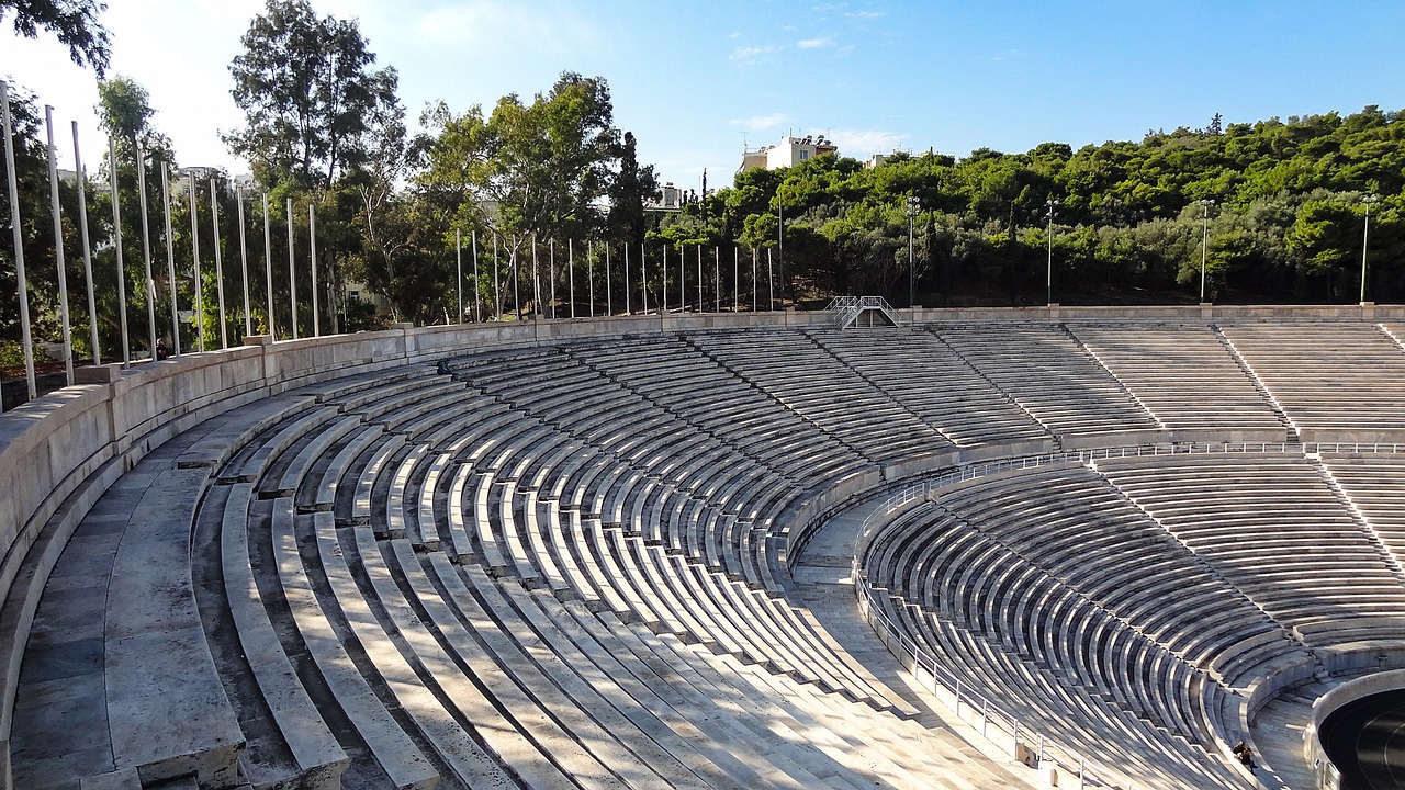 Graikija, Atėnas, Linijos, Olimpinis Stadionas, Etapas, Olimpinės Žaidynės, Šešėliai, Kraštovaizdis, Pastatai, Architektūra