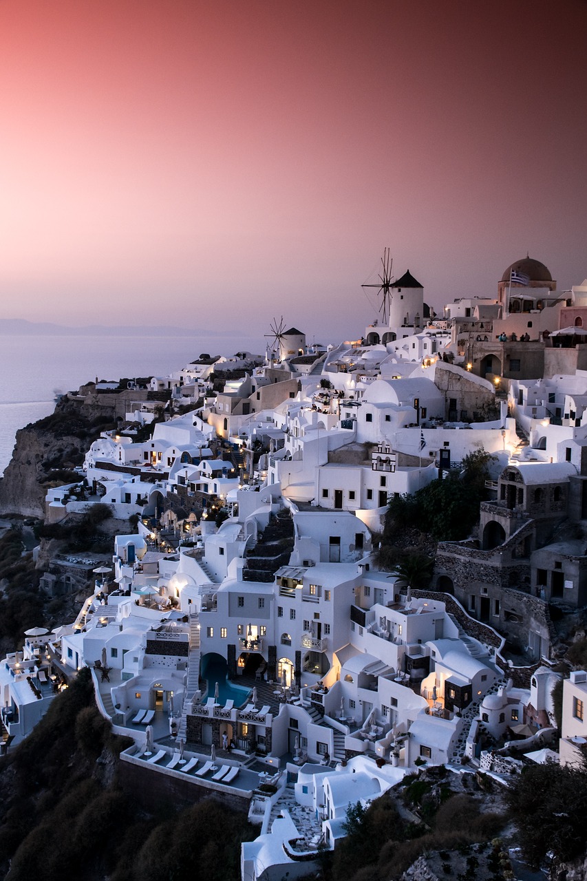 Graikija, Oia, Jūra, Santorini, Vasara, Namai, Jūros Vaizdas, Graikų Kalba, Architektūra, Vėjo Malūnai