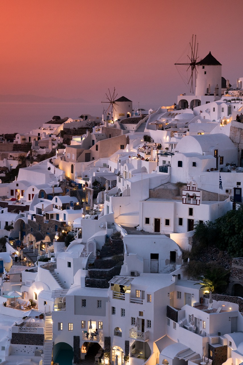 Graikija, Oia, Jūra, Santorini, Vasara, Namai, Jūros Vaizdas, Graikų Kalba, Architektūra, Vėjo Malūnai