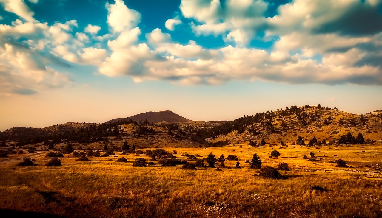 Graikija, Kalvos, Dangus, Debesys, Kraštovaizdis, Gamta, Lauke, Panorama, Medžiai, Šalis