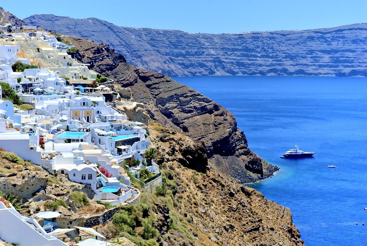 Graikija, Santorini, Papludimys, Saulė, Atostogos, Vasara, Šventė, Krantas, Vanduo, Jūra