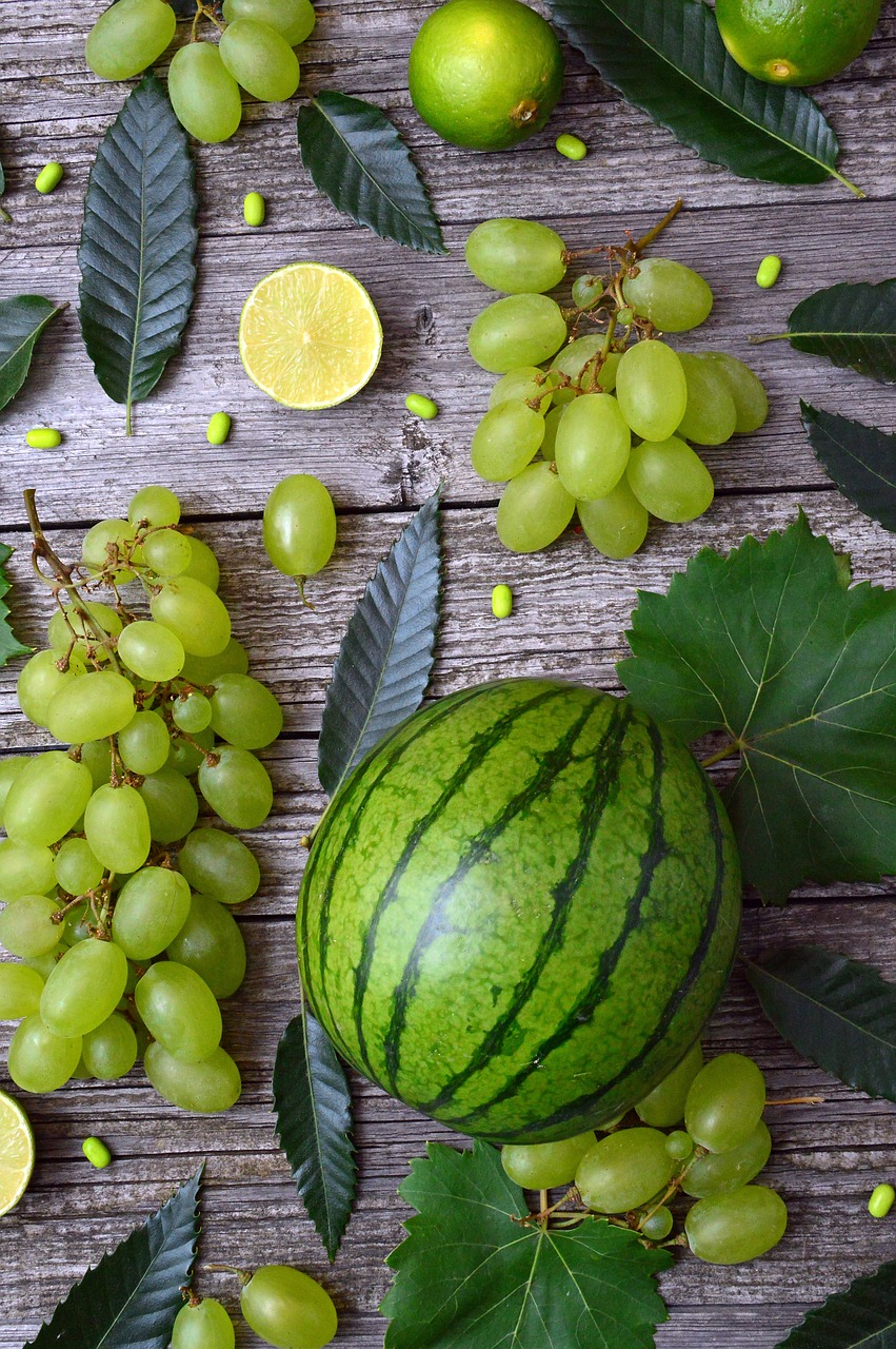 Žalias,  Melionas,  Vaisių,  Arbūzas,  Maisto,  Vitaminai,  Gerai,  Subrendęs,  Kalkių,  Vynuogė