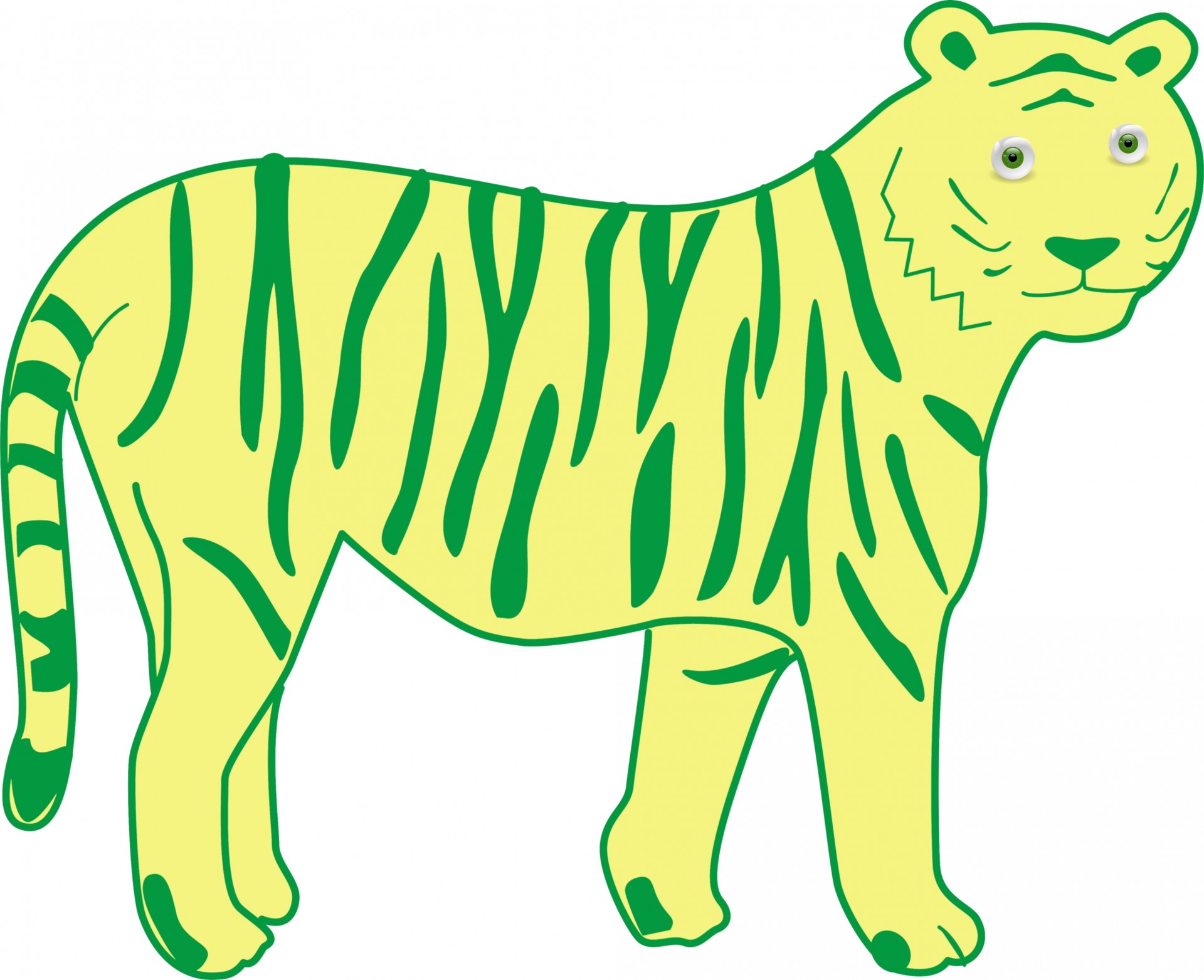 Tigras,  Gyvūnas,  Geltona,  Žalias,  Animacinis Filmas,  Izoliuotas,  Balta,  Fonas,  Juokinga,  Piešimas