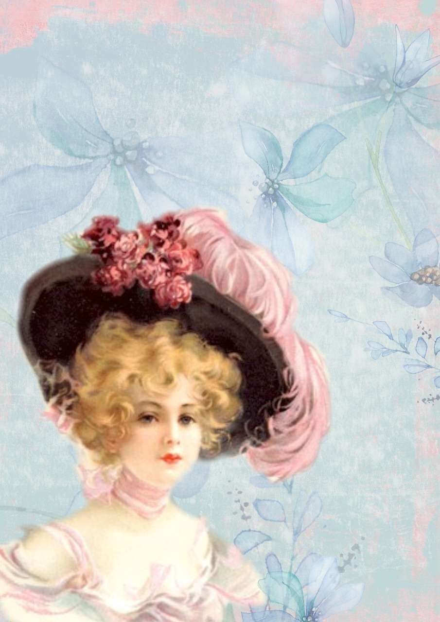 Atvirukas, Vintage, Victorian, Gėlė, Lady, Skrybėlę, Išgalvotas, Pasveikinimas, Kortelė, Šventė