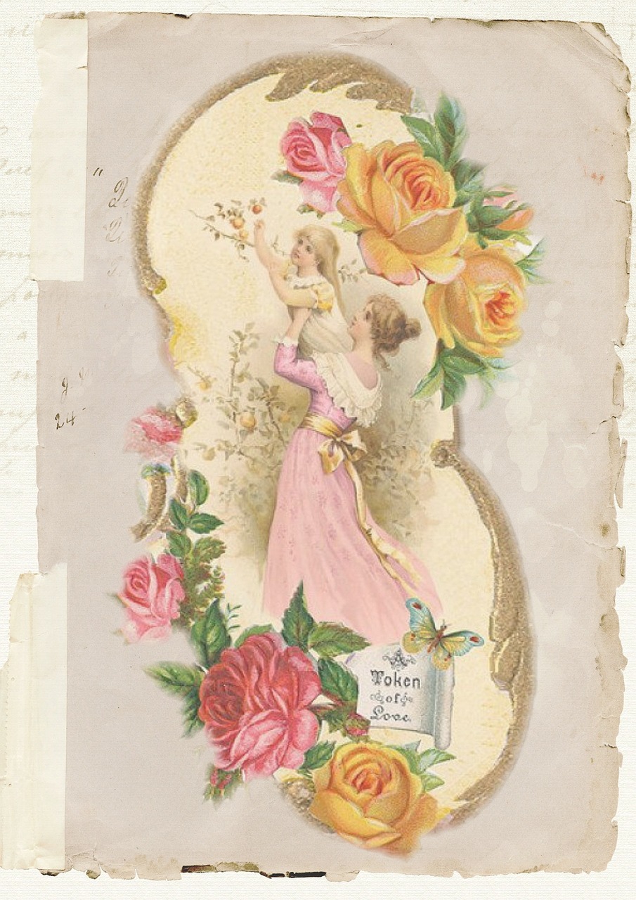 Atvirukas, Vintage, Rožė, Senas, Knyga, Victorian, Romantiškas, Romantika, Gėlė, Lady