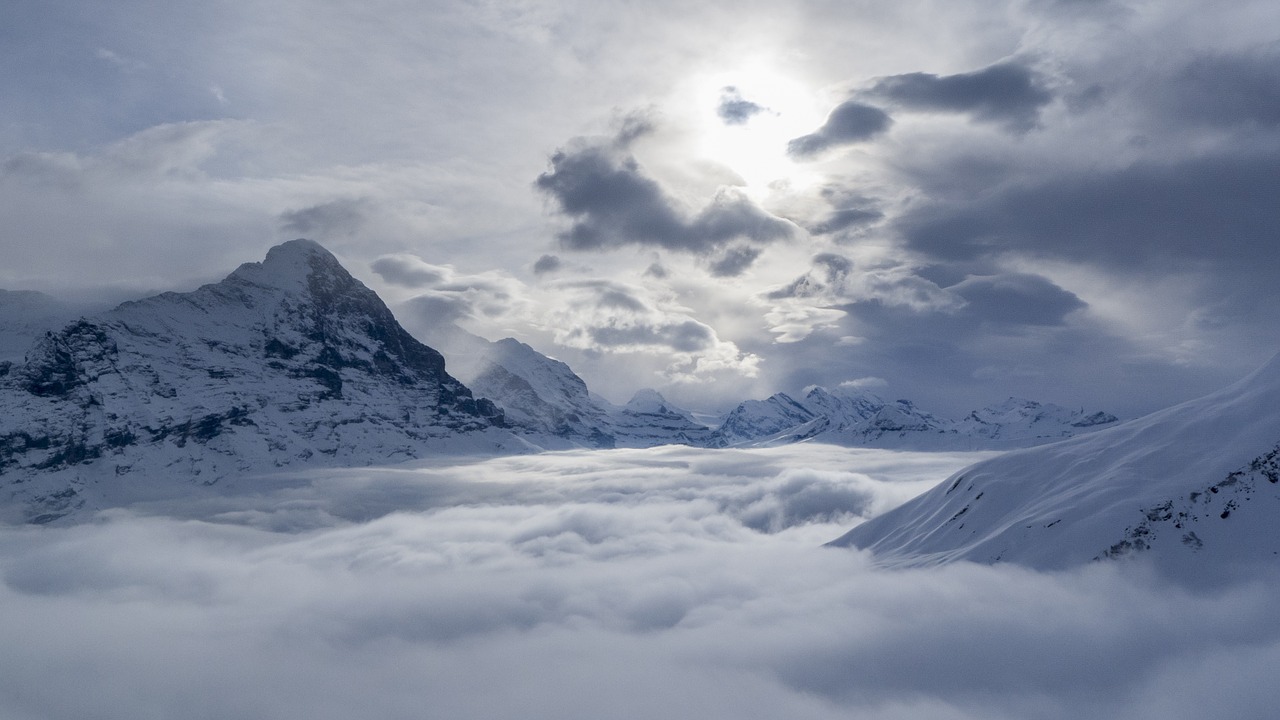 Grindelwald, Eigeris, Šveicarija, Kalnai, Alpių, Berni Oberland, Gamta, Žiema, Debesys, Dangus