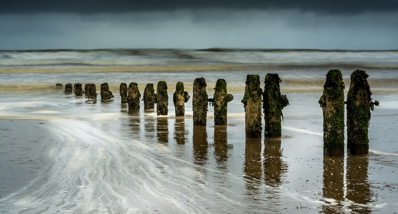 Groynes, Bangų Pertraukos, Jūros Dugnas, Sandsend, Papludimys, Kranto, Pajūryje, Whitby, Jorkšyras, Potvynis