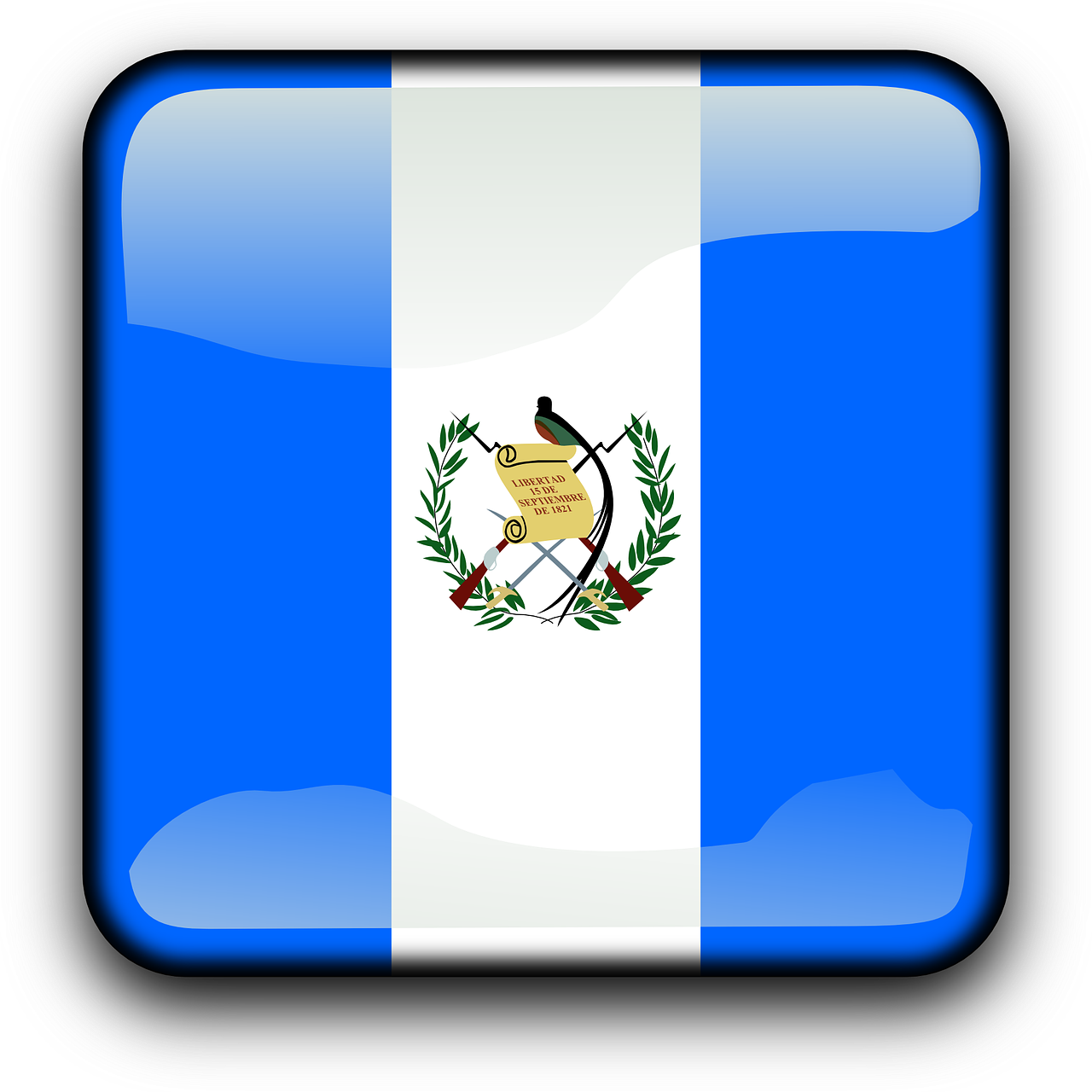 Gvatemala, Vėliava, Šalis, Tautybė, Kvadratas, Mygtukas, Blizgus, Nemokama Vektorinė Grafika, Nemokamos Nuotraukos,  Nemokama Licenzija