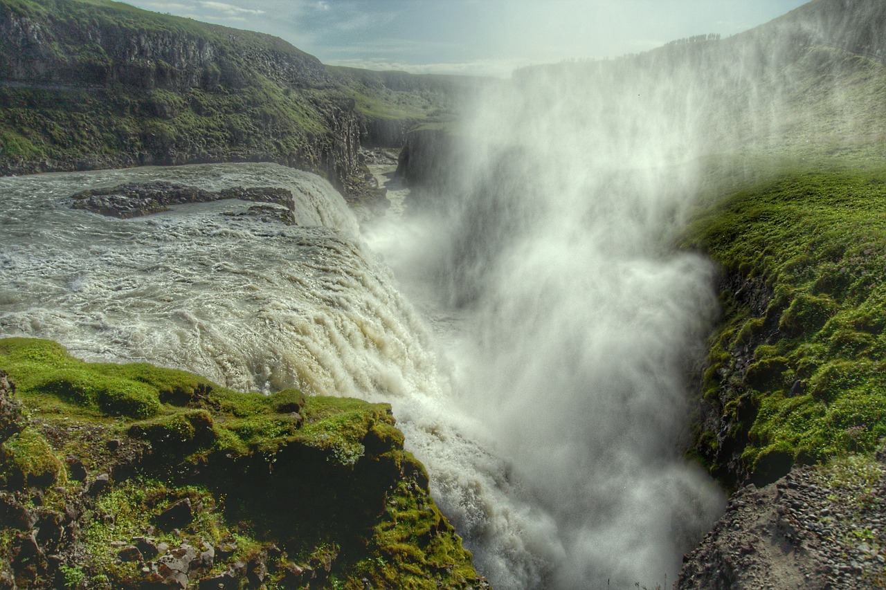 Gullfoss, Krioklys, Milžiniškas, Iceland, Purkšti, Rūkas, Vanduo, Gamtos Jėga, Aukštas, Aukštis