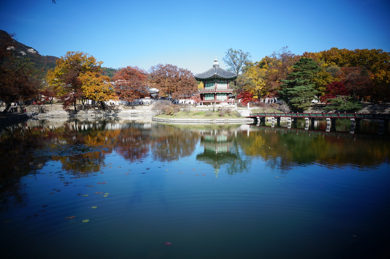 Gyeongbok Rūmai, Upė, Mėlynas, Kraštovaizdis, Gamta, Seulas, Kelionė, Korėja, Dangus, Aišku
