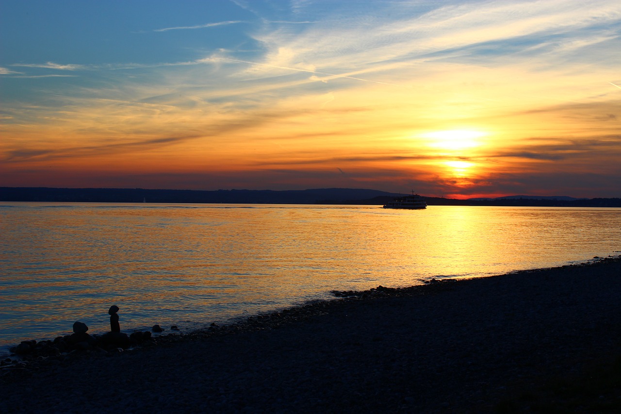 Hagnau, Ežero Konstanta, Saulėlydis, Ežeras, Bankas, Vanduo, Constance Paplūdimys, Nuotaika, Abendstimmung, Kraštovaizdis