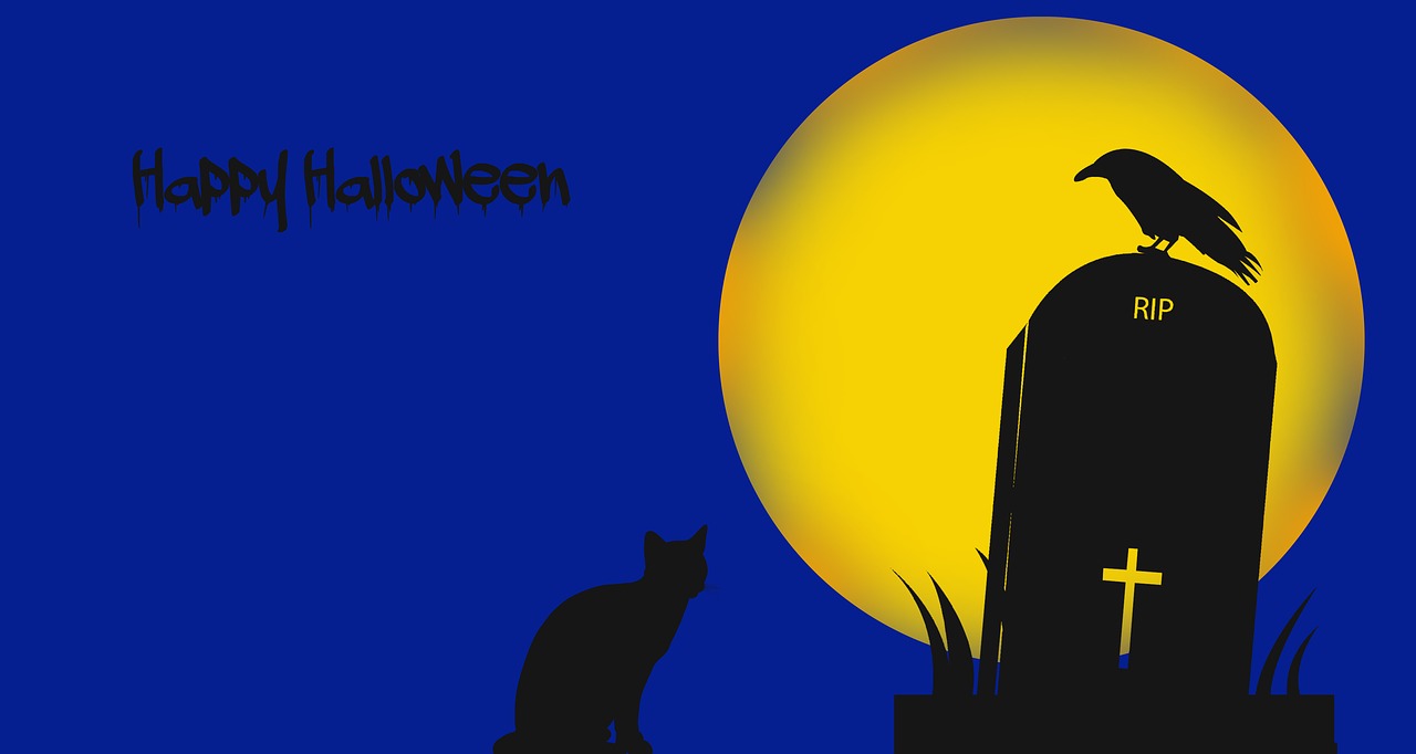 Halloween, Kapinės, Katė, Mėnulis, Tamsi, Naktis, Baugus, Varnas, Fonas, Nemokamos Nuotraukos